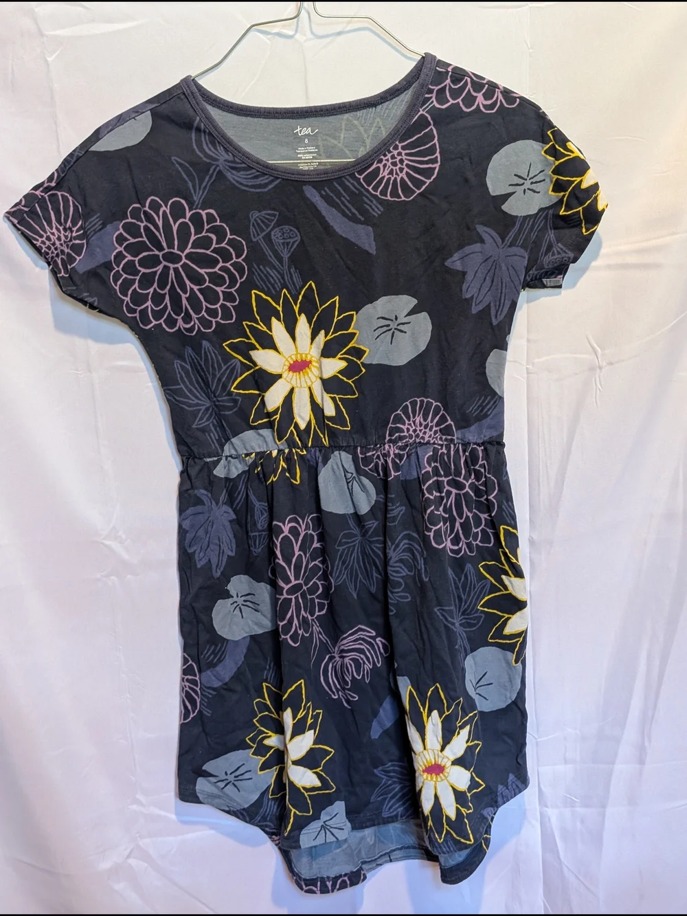 Tea Collection Navy Floral Short-Sleeve Cotton Dress